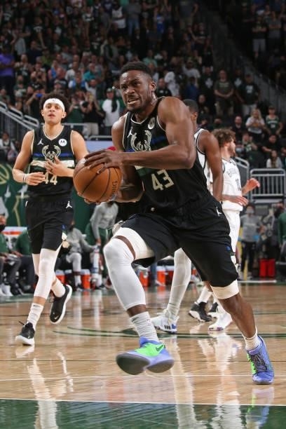 Thanasis Antetokounmpo of the Milwaukee Bucks drives to the basket against the Brooklyn Nets during Round 2, Game 6 of the 2021 NBA Playoffs on June...