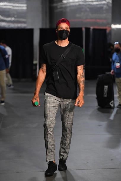George Hill of the Philadelphia 76ers arrives prior to a game against the Atlanta Hawks during Round 2, Game 6 of the Eastern Conference Playoffs on...