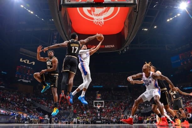 Tobias Harris of the Philadelphia 76ers shoots the ball against the Atlanta Hawks during Round 2, Game 6 of the Eastern Conference Playoffs on June...