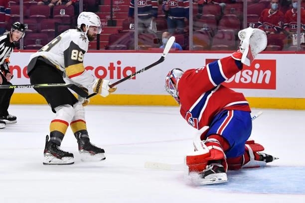 June 18: Goaltender Carey Price of the Montreal Canadiens makes a save on a shot by Alex Tuch of the Vegas Golden Knights in Game Three of the...