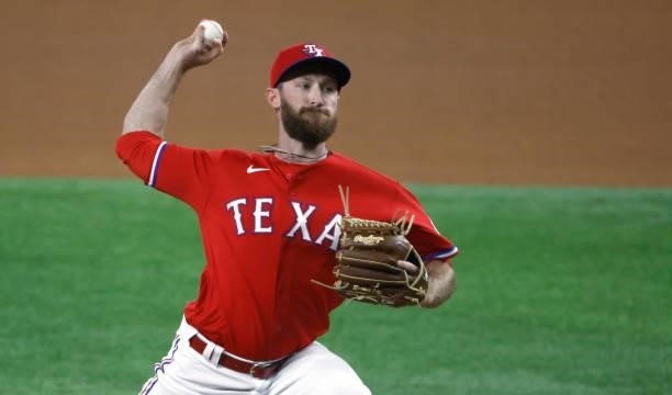 Spencer Patton of the Texas Rangers pitches against the Minnesota Twins during the seventh inning at Globe Life Field on June 18, 2021 in Arlington,...