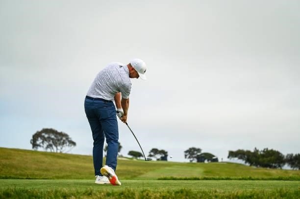 Daniel Berger at impact as he plays his shot from the second tee during the second round of the 121st U.S. Open on the South Course at Torrey Pines...