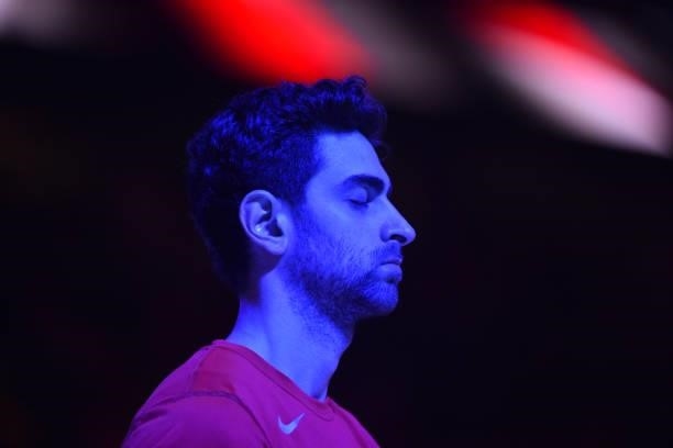 Furkan Korkmaz of the Philadelphia 76ers focuses prior to a game against the Atlanta Hawks during Round 2, Game 6 of the Eastern Conference Playoffs...