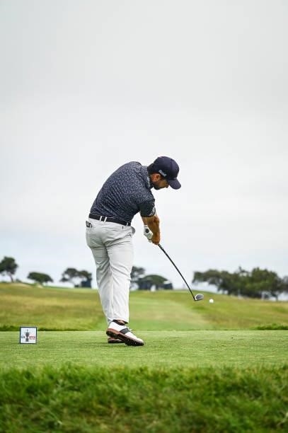 Abraham Ancer of Mexico at impact as he plays his shot from the second tee during the second round of the 121st U.S. Open on the South Course at...