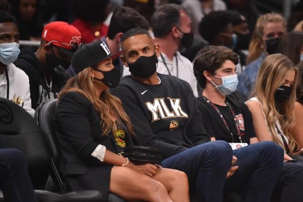 Former NBA Player, Grant Hill attends a game between the Philadelphia 76ers and the Atlanta Hawks during Round 2, Game 6 of the Eastern Conference...