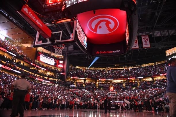 General view of the arena during Round 2, Game 6 of the Eastern Conference Playoffs on June 18, 2021 at State Farm Arena in Atlanta, Georgia. NOTE TO...