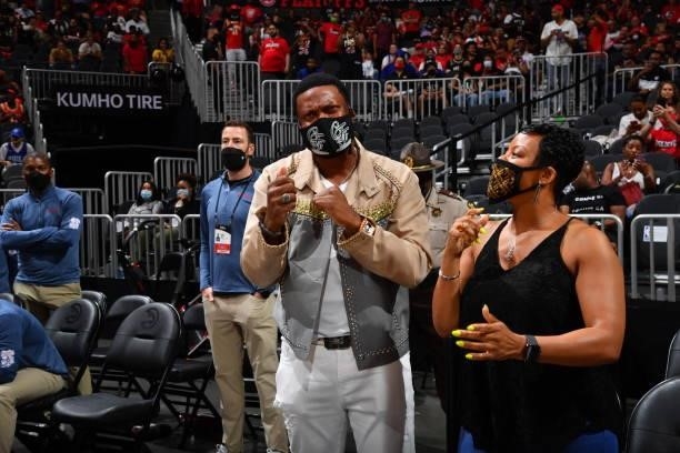 Comedian, Chris Tucker, attends a game between the Philadelphia 76ers and the Atlanta Hawks during Round 2, Game 6 of the Eastern Conference Playoffs...