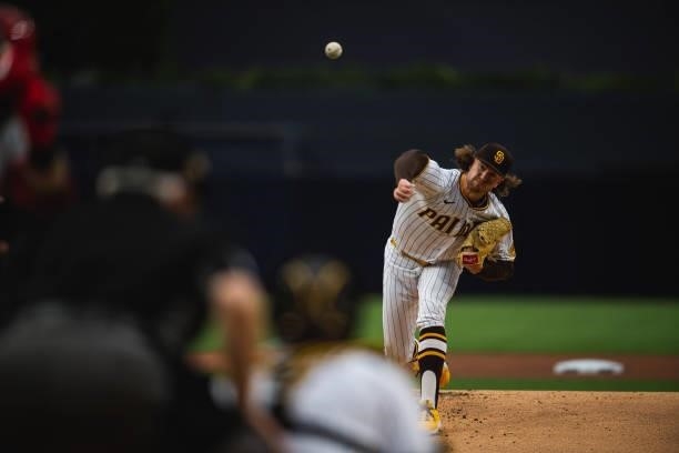 Chris Parddack of the San Diego Padres pitches in the first inning against the Cincinnati Reds on June 18, 2021 at Petco Park in San Diego,...