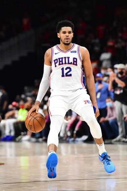Tobias Harris of the Philadelphia 76ers handles the ball against the Atlanta Hawks during Round 2, Game 6 of the Eastern Conference Playoffs on June...