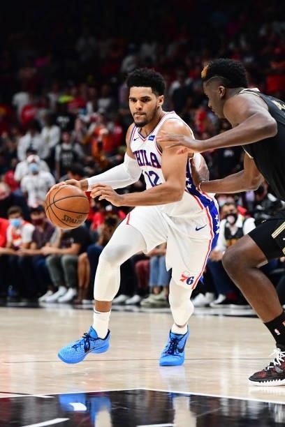 Tobias Harris of the Philadelphia 76ers drives to the basket against the Atlanta Hawks during Round 2, Game 6 of the Eastern Conference Playoffs on...