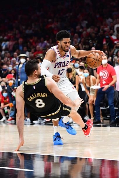 Tobias Harris of the Philadelphia 76ers drives to the basket against the Atlanta Hawks during Round 2, Game 6 of the Eastern Conference Playoffs on...