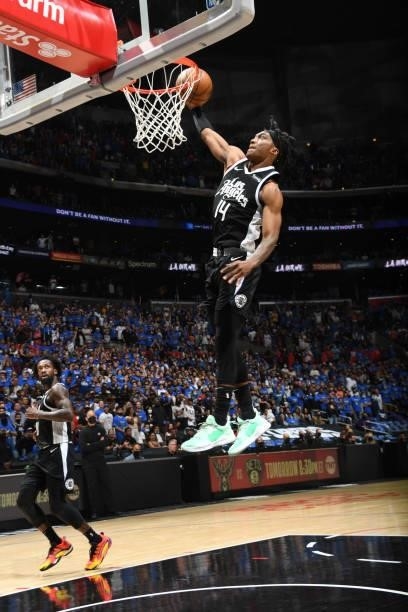 Terance Mann of the LA Clippers dunks the ball during the game against the Utah Jazz during Round 2, Game 6 of the 2021 NBA Playoffs on June 18, 2021...