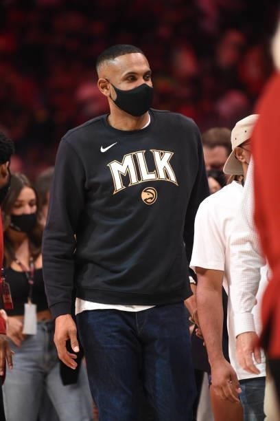 Former NBA Player, Grant Hill, attends a game between the Philadelphia 76ers and the Atlanta Hawks during Round 2, Game 6 of the Eastern Conference...
