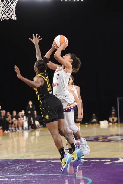 Skylar Diggins-Smith of the Phoenix Mercury looks to shoot the ball against the Los Angeles Sparks on June 18, 2021 at the Los Angeles Convention...