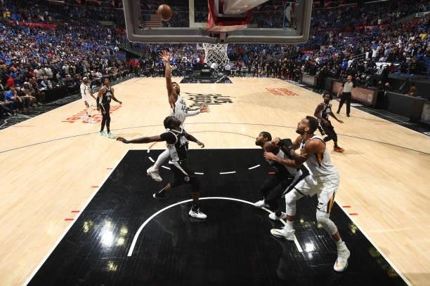Donovan Mitchell of the Utah Jazz shoots the ball during the game against the LA Clippers during Round 2, Game 6 of the 2021 NBA Playoffs on June 18,...