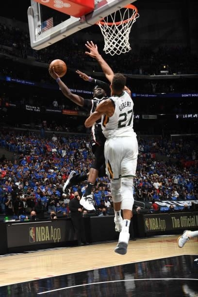 Reggie Jackson of the LA Clippers shoots the ball during the game against the Utah Jazz during Round 2, Game 6 of the 2021 NBA Playoffs on June 18,...