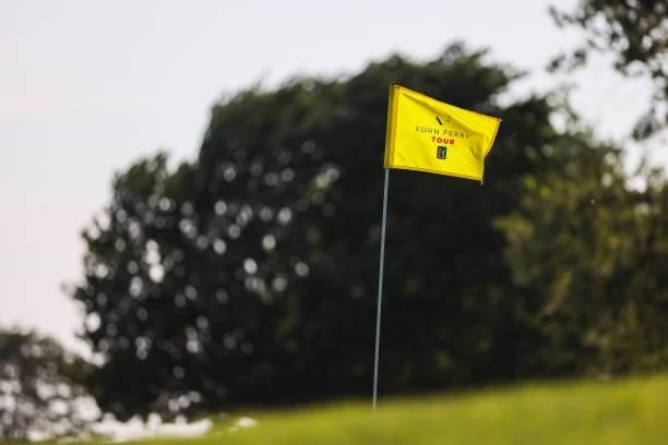 Korn Ferry Tour flag is seen on the 16th green during the second round of the Wichita Open Benefitting KU Wichita Pediatrics at Crestview Country...