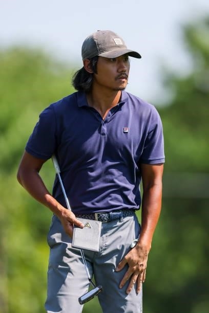 Derek Chang looks on from the 13th green during the second round of the Wichita Open Benefitting KU Wichita Pediatrics at Crestview Country Club on...