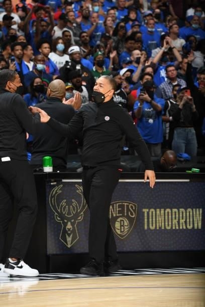 Head Coach Tyronn Lue of the Los Angeles Clippers celebrates during the game against the Utah Jazz during Round 2, Game 6 of the 2021 NBA Playoffs on...