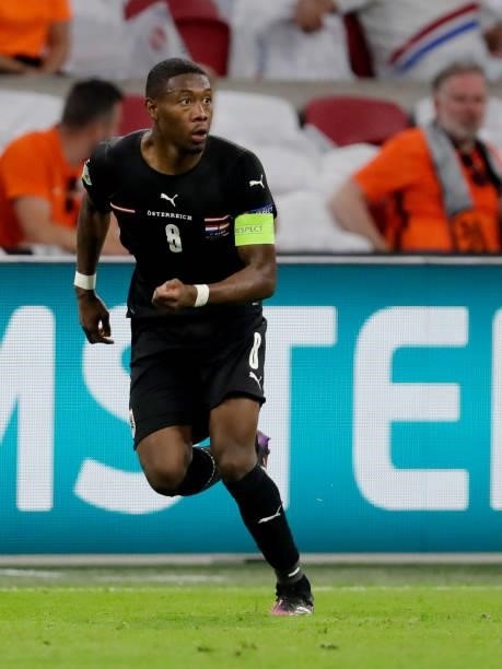 David Alaba of Austria during the EURO match between Holland v Austria at the Johan Cruijff Arena on June 17, 2021 in Amsterdam Netherlands