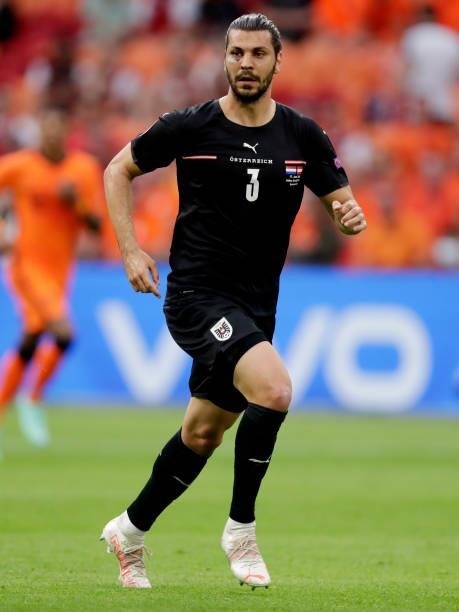 Aleksandar Dragovic of Austria during the EURO match between Holland v Austria at the Johan Cruijff Arena on June 17, 2021 in Amsterdam Netherlands