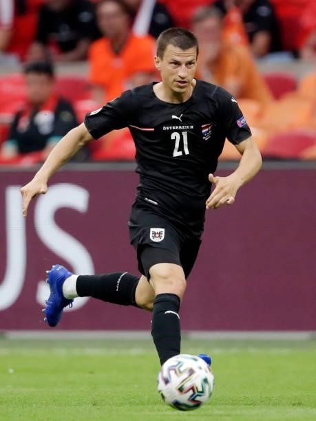 Stefan Lainer of Austria during the EURO match between Holland v Austria at the Johan Cruijff Arena on June 17, 2021 in Amsterdam Netherlands