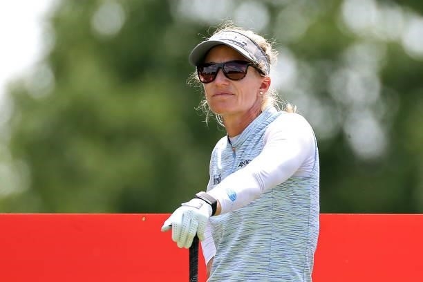 Kris Tamulis waits to hit from the 17th tee during the second round of the Meijer LPGA Classic golf tournament at Blythefield Country Club in...