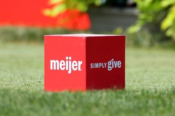 The Meijer Simply Give tee box is located at the 7th tee during the second round of the Meijer LPGA Classic golf tournament at Blythefield Country...