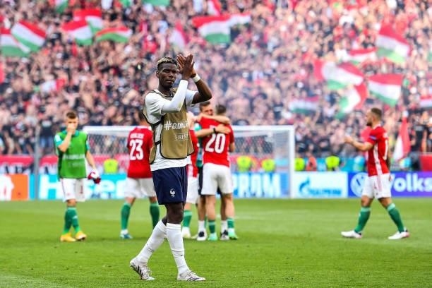 Paul POGBA of France salutes the fans after the UEFA European Championship football match between Hungary and France at Ferenc Puskas on June 19,...