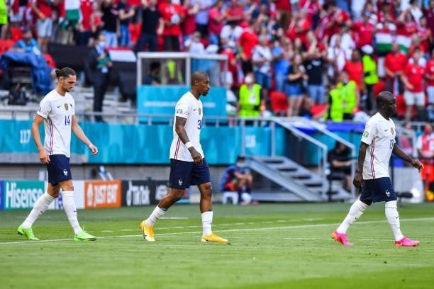 Adrien RABIOT of France, Presnel KIMPEMBE of France and N'Golo KANTE of France enter on the pitch prior to the UEFA European Championship football...