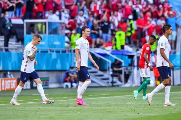 Lucas DIGNE of France, Benjamin PAVARD of France and Raphael VARANE of France enter on the pitch prior to the UEFA European Championship football...