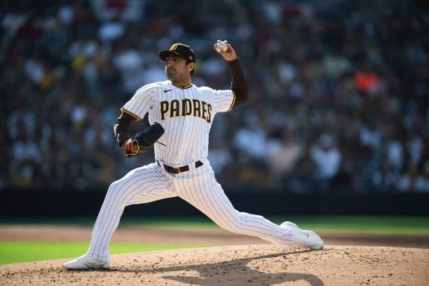 Daniel Camarena of the San Diego Padres pitches in the third inning against the Cincinnati Reds on June 19, 2021 at Petco Park in San Diego,...