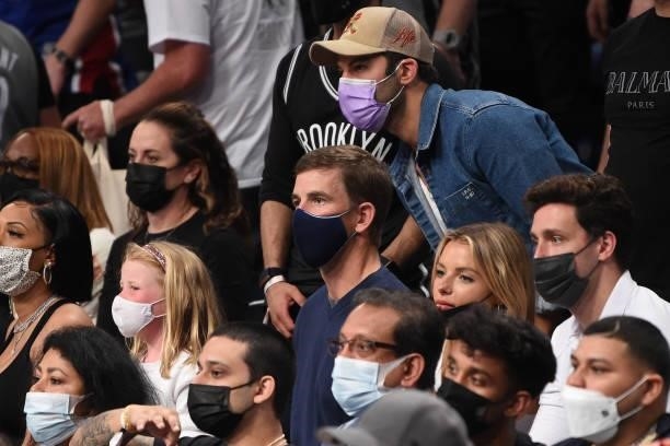 Former NFL Player, Eli Manning, attends a game between the Milwaukee Bucks and the Brooklyn Nets during Round 2, Game 7 on June 19, 2021 at Barclays...