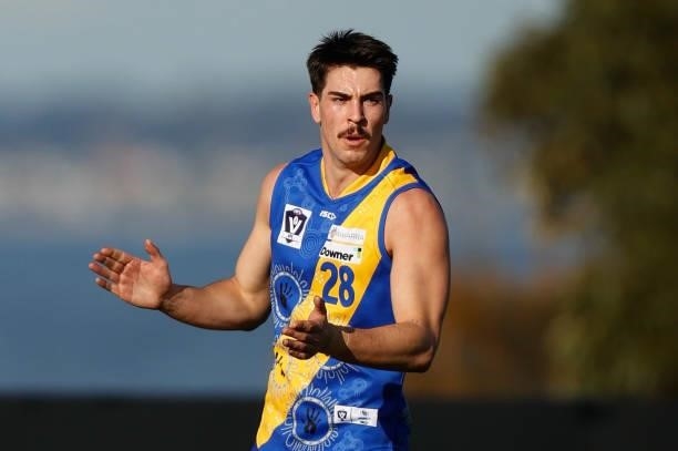 Noah Gown of the Seagulls celebrates a goal during the VFL Round 10 match between the Williamstown Seagulls and the Richmond Tigers at Downer Oval on...