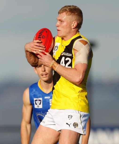 Ryan Garthwaite of the Tigers in action during the VFL Round 10 match between the Williamstown Seagulls and the Richmond Tigers at Downer Oval on...