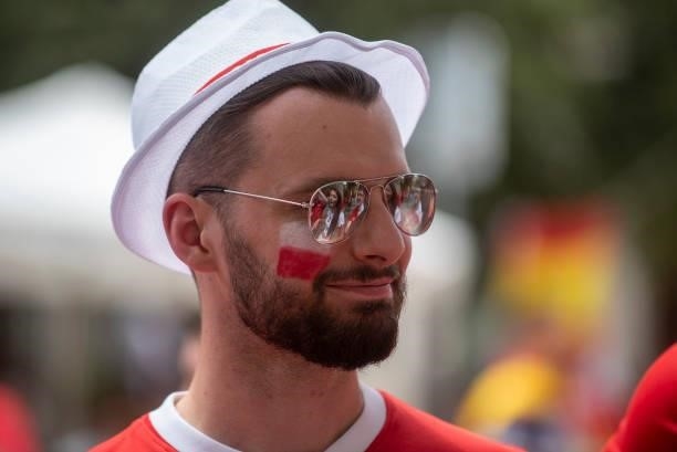 Polish supporters cheer ahead of the UEFA Euro 2020 Championship Group E match between Spain and Poland at Estadio La Cartuja on June 19, 2021 in...