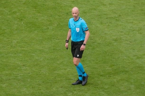 Referee Anthony Taylor looks on during the UEFA Euro 2020 Championship Group F match between Portugal and Germany at Football Arena Munich on June...