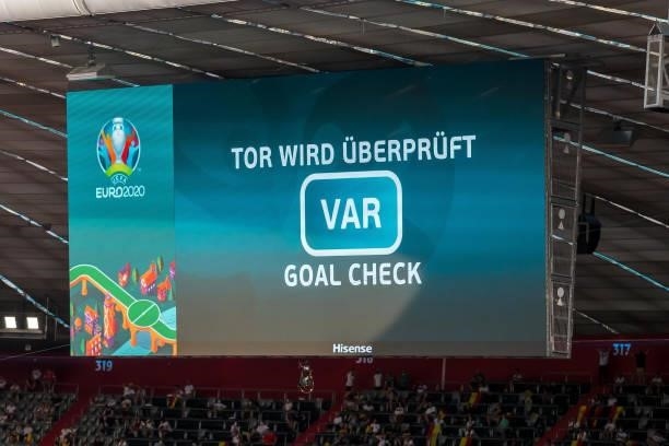 Scoreboard during the UEFA Euro 2020 Championship Group F match between Portugal and Germany at Football Arena Munich on June 19, 2021 in Munich,...