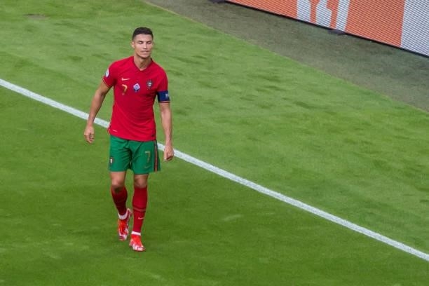 Cristiano Ronaldo of Portugal gestures during the UEFA Euro 2020 Championship Group F match between Portugal and Germany at Football Arena Munich on...