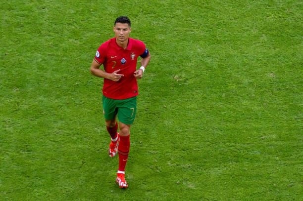 Cristiano Ronaldo of Portugal looks on during the UEFA Euro 2020 Championship Group F match between Portugal and Germany at Football Arena Munich on...