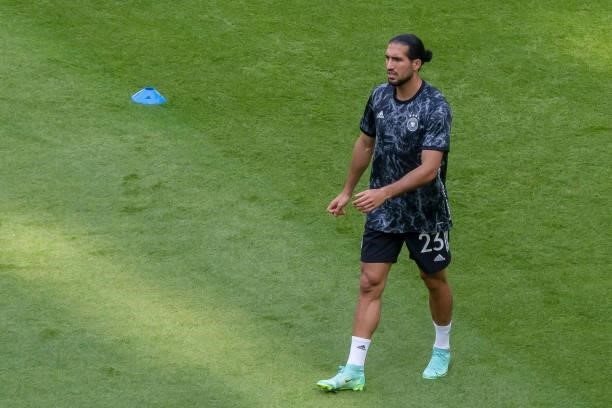Emre Can of Germany warms up during the UEFA Euro 2020 Championship Group F match between Portugal and Germany at Football Arena Munich on June 19,...