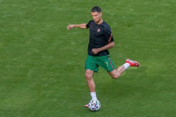 Cristiano Ronaldo of Portugal warms up during the UEFA Euro 2020 Championship Group F match between Portugal and Germany at Football Arena Munich on...
