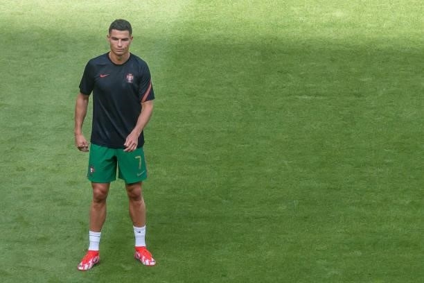 Cristiano Ronaldo of Portugal warms up during the UEFA Euro 2020 Championship Group F match between Portugal and Germany at Football Arena Munich on...