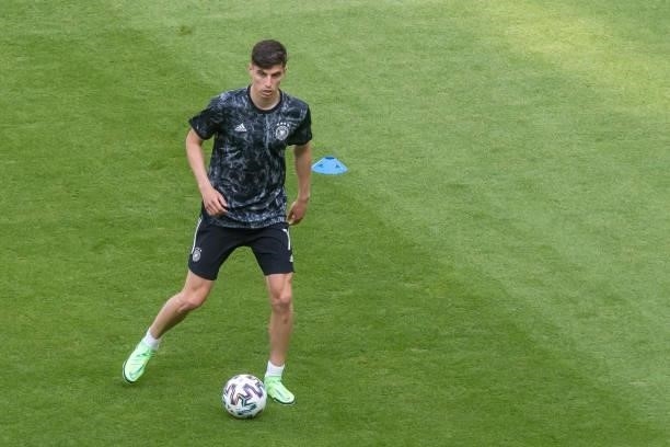 Kai Havertz of Germany warms up during the UEFA Euro 2020 Championship Group F match between Portugal and Germany at Football Arena Munich on June...