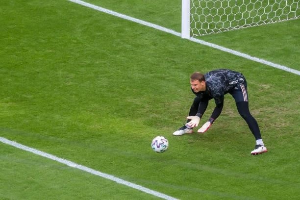 Goalkeeper Manuel Neuer of Germany warms up during the UEFA Euro 2020 Championship Group F match between Portugal and Germany at Football Arena...