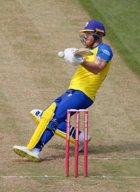Ben Stokes of Durham is caught behind after attempting a sweep shot during the Vitality Blast match between Durham Cricket and Birmingham Bears at...