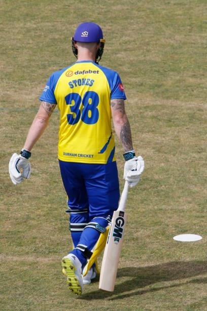 Ben Stokes of Durham walks on during the Vitality Blast match between Durham Cricket and Birmingham Bears at Emirates Riverside on June 20, 2021 in...