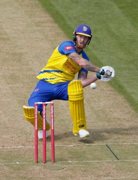 Ben Stokes of Durham is caught behind after attempting a sweep shot during the Vitality Blast match between Durham Cricket and Birmingham Bears at...