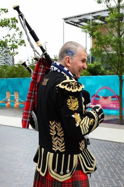 Fan of Scotland with bag pipes during the UEFA Euro 2020 Championship Group D match between England and Scotland at Wembley Stadium on June 18, 2021...