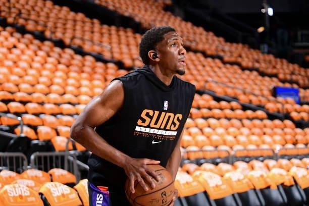 Langston Galloway of the Phoenix Suns warms up before the game against the LA Clippers during the Western Conference Finals on June 20, 2021 at...
